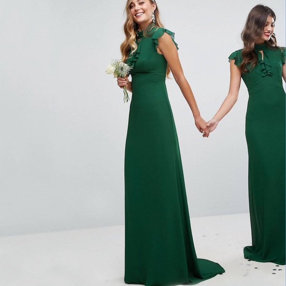 green emerald velvet dress Tilly Satin High Neck Bridesmaid Dress